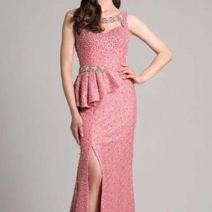 NWT LARA DRESSES Beaded Gown With Peplum Detail